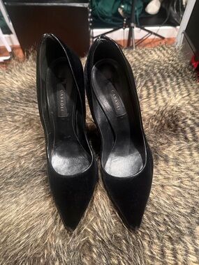 Casadei Black Blades Pointed Toe Stiletto Velvet Pumps 8.5